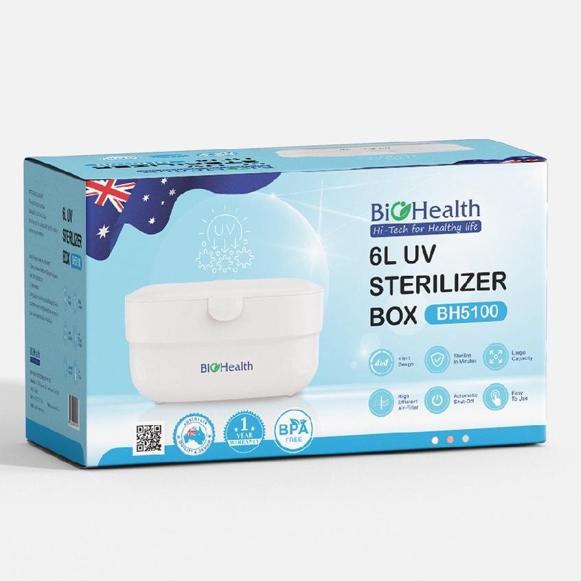 Máy tiệt trùng bình sữa BioHealth BH5100 sử dụng tia UV khử khuẩn cửa trên dung tích 6L