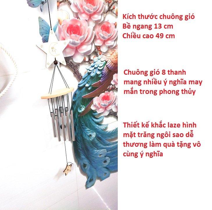Chuông gió 8 thanh mặt trăng ngôi sao quà tặng cao cấp
