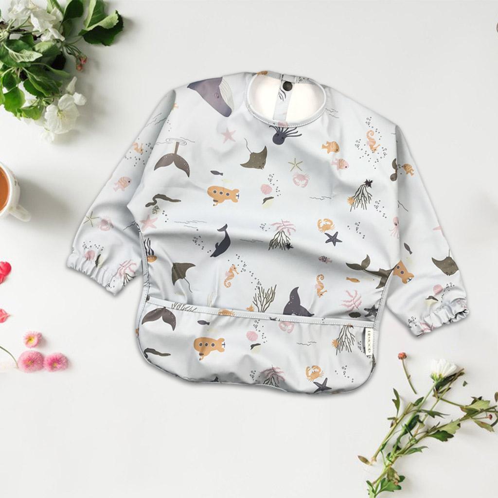 2Pieces Baby Smock Feeding Bib Eating Drooling Burp Apron Cloth for Toddler