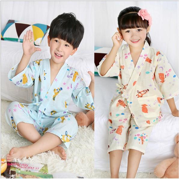 Bộ Yukata bé trai - bé gái vải thô Nhật mềm mại thoáng mát