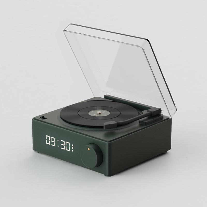 Phong cách mới nhất sáng tạo nguyên tử máy ghi âm vinyl thẻ cắm âm thanh không dây bluetooth thông minh để bàn đa chức năng loa đồng hồ đồng hồ báo thức