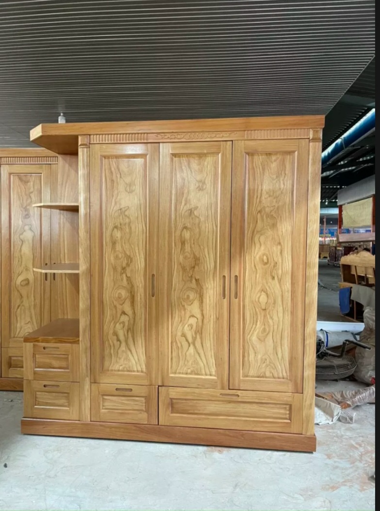 TỦ QUẦN ÁO GỖ GÕ ĐỎ CAO CẤP 3 CÁNH KÈM GÓC TRANG TRÍ