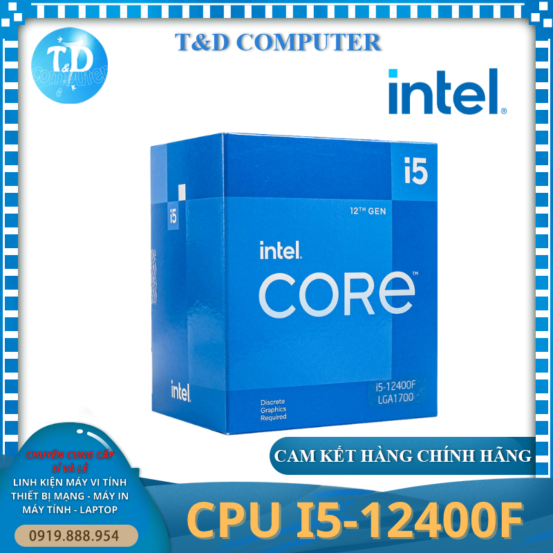 CPU Intel Core i5 12400F 2.6GHz (Không GPU, Socket 1700, 6 Nhân 12 Luồng 18MB) - Hàng chính hãng
