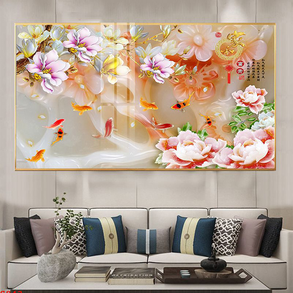 Tranh Canvas Cá Chép và Hoa Sen Sang Trọng - Tranh Treo Tường Phòng Khách