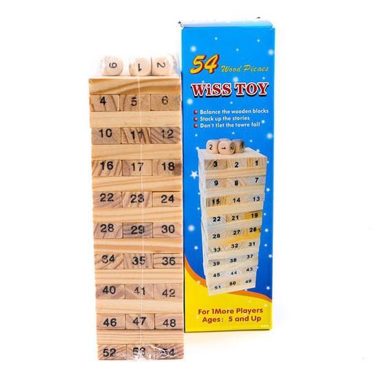 Bộ Đồ Chơi Rút Gỗ 54 Thanh Cho Bé + Kèm 4 Xúc Xắc