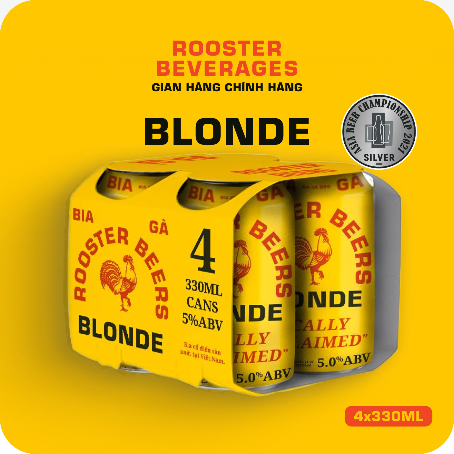 Bia thủ công | Rooster Beers Blonde (Bia Gà Blonde) Lốc 4 lon x 330ml