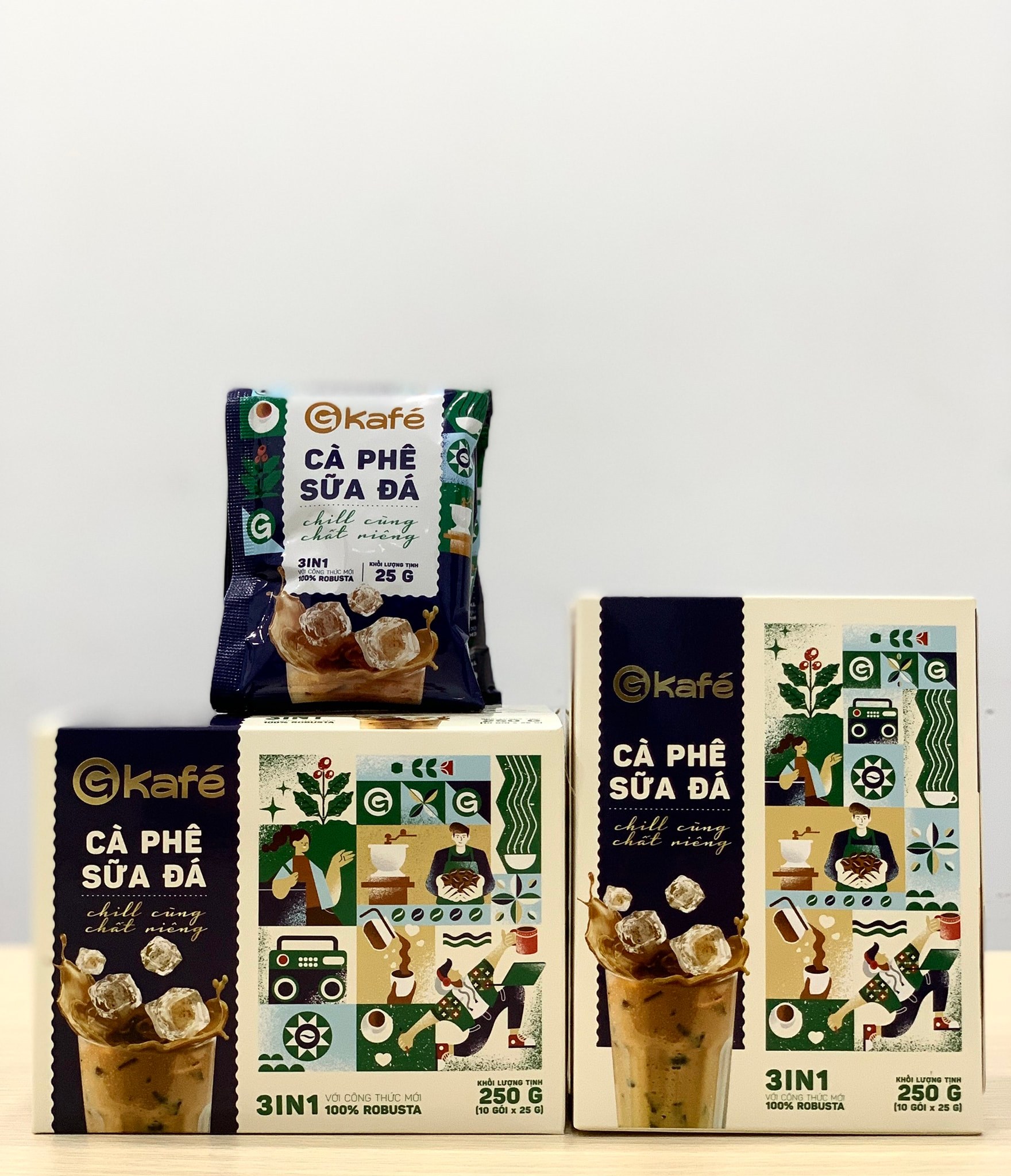 HỘP 10 GÓI X 25 GRAM CÀ PHÊ SỮA ĐÁ 3IN1 G KAFÉ