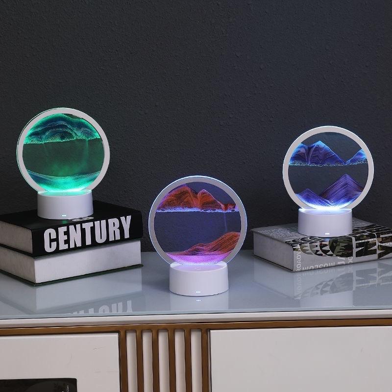 Tranh cát chuyển động 3D đèn LED, tranh cát chảy nghệ thuật trang trí làm quà tặng, đèn ngủ để bàn đầu giường
