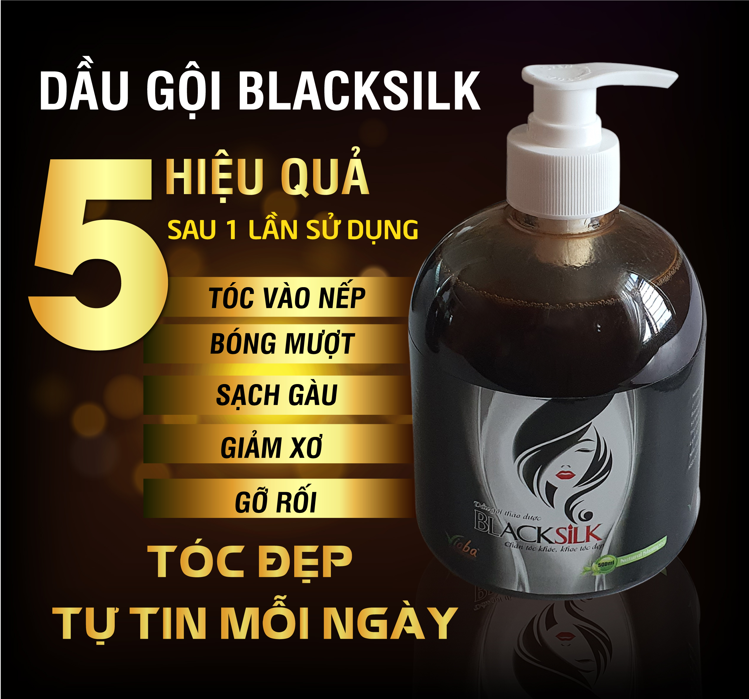[2 chai] Dầu gội thảo dược Blacksilk - Kích mọc tóc, tái tạo nang tóc đen, giảm gãy rụng tóc, nuôi dưỡng tóc từ gốc. Sản phẩm của Vioba, chai 500ml