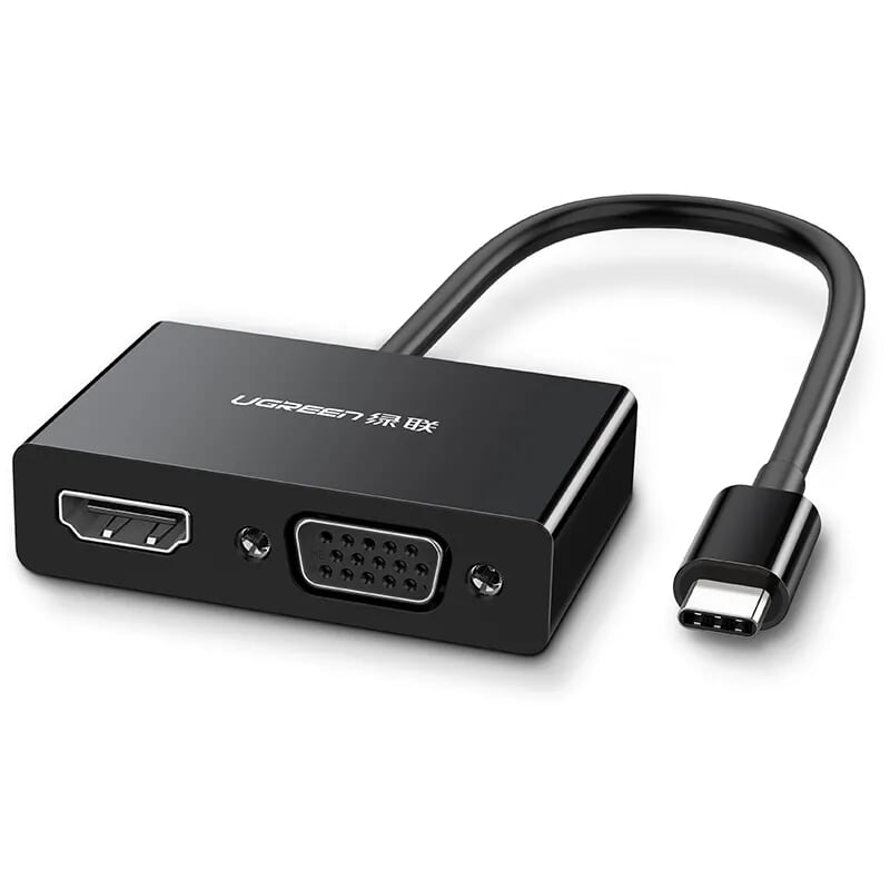 Cáp Chuyển Đổi USB Type-C Sang Vga + HDMI chuẩn 4K dài 15cm màu Đen Ugreen TC50251MM123 Hàng chính hãng.