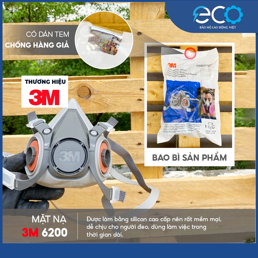 Bộ mặt nạ phòng độc 3M 6200 + Phin lọc 2097 chuyên chống khói hàn, hóa chất, lọc bụi mịn