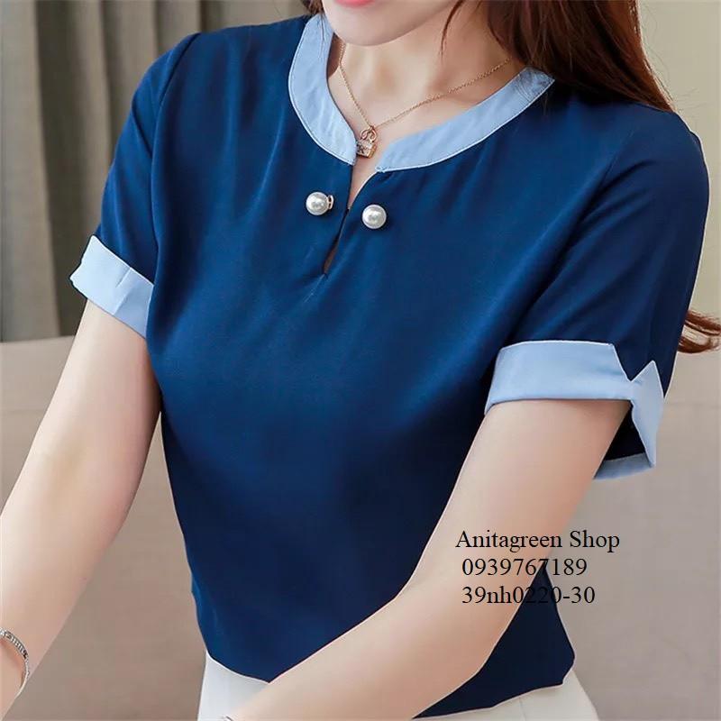 Tk14-0220-SƠ MI VIỀN MÀU TAY NGẮN