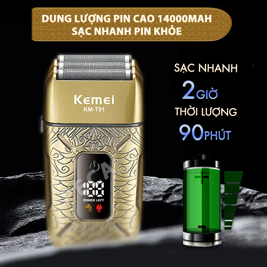 Máy cạo râu Kemei KM-T91 lưỡi nổi 3D cạo sạch nhanh, màn hình LCD, công suất mạnh mẽ 5W - Hàng chính hãng