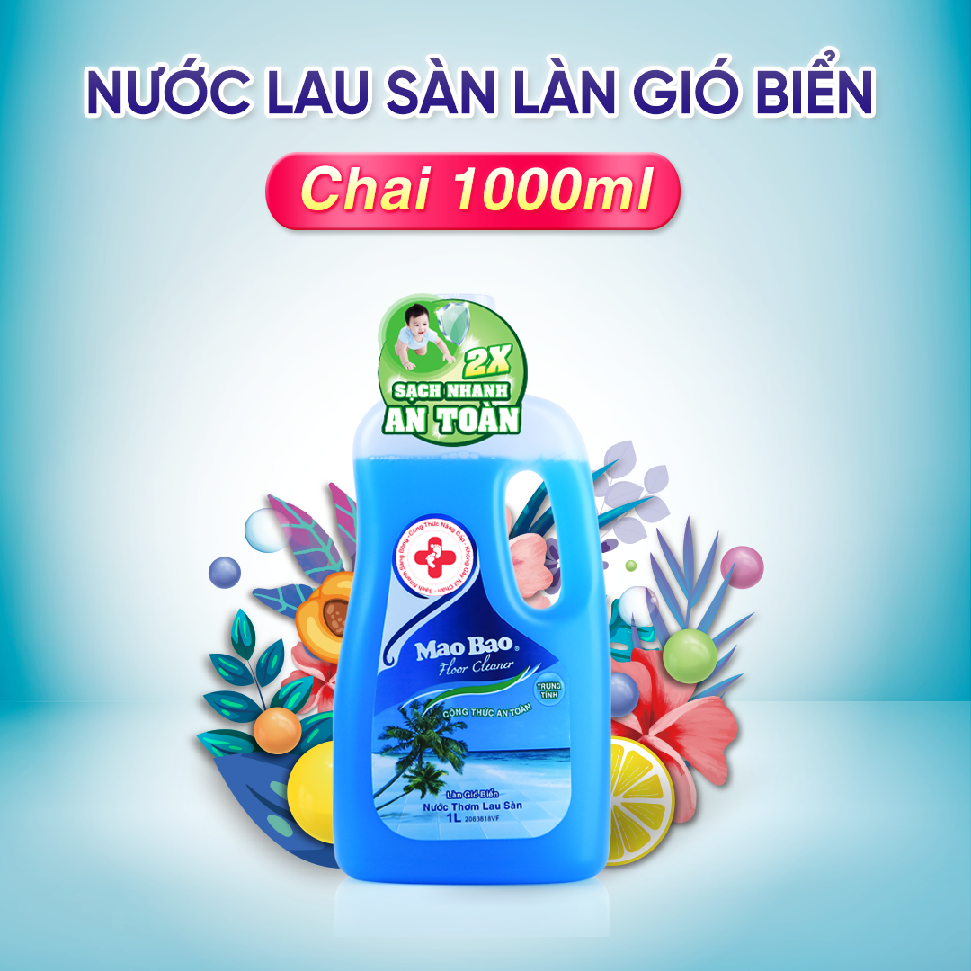 Nước Lau Sàn Diệt Khuẩn Mao Bao Hương Làn Gió Biển chai 1000ml