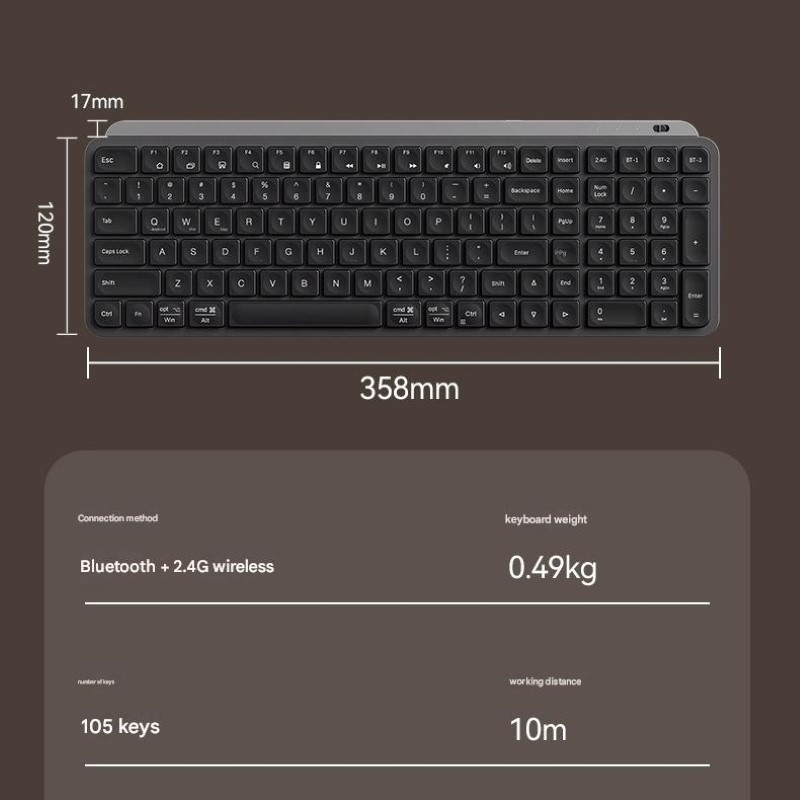 Bàn phím chuột không dây mini X107 - pin sạc - đa kết nối bluetooth 5.0 + Usb wireless 2.4G chống ồn cho pc laptop hàng nhập khẩu