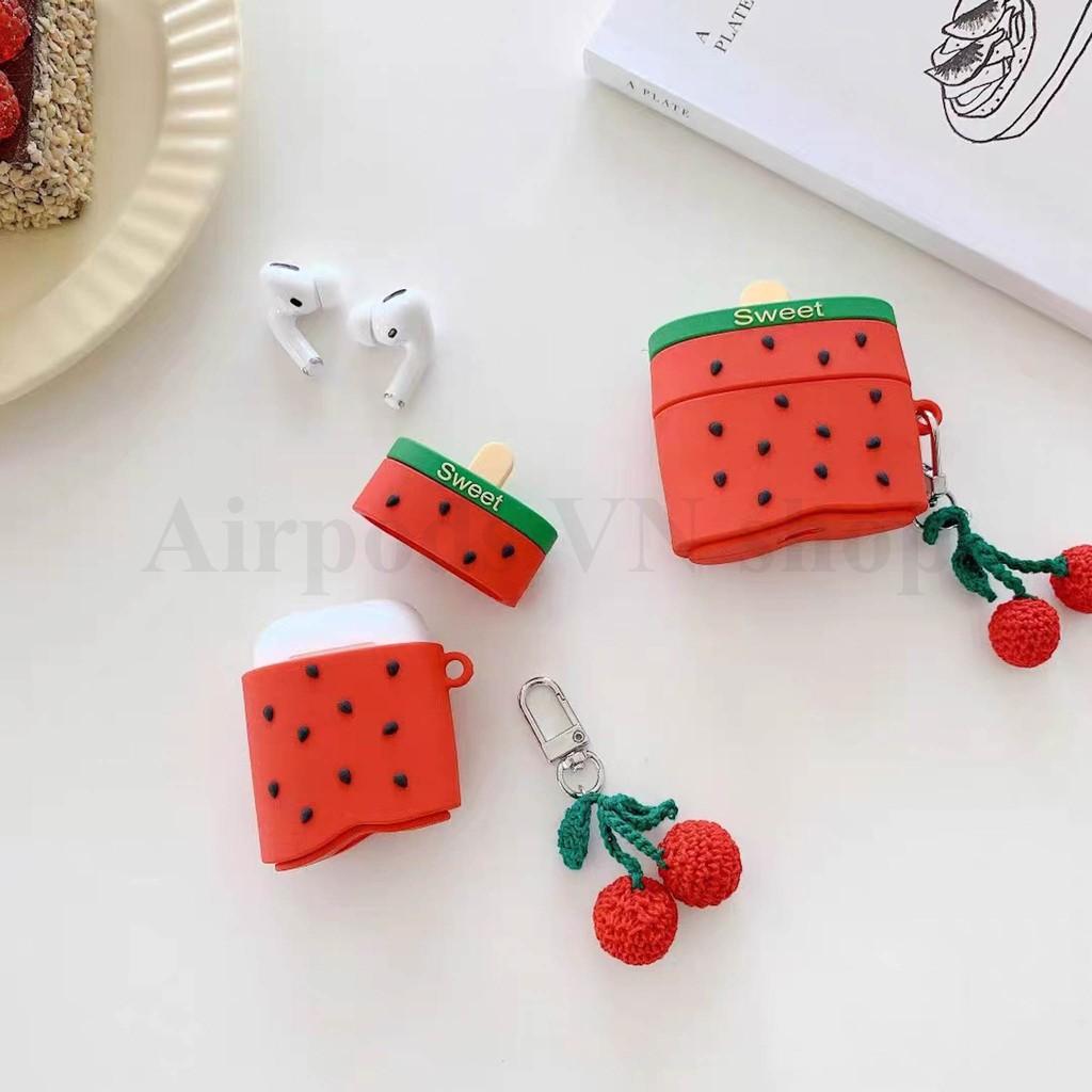 Bao Case Ốp dành cho Airpods 1/2, Airpods Pro kem dưa hấu xinh xinh silicon 3d cao cấp