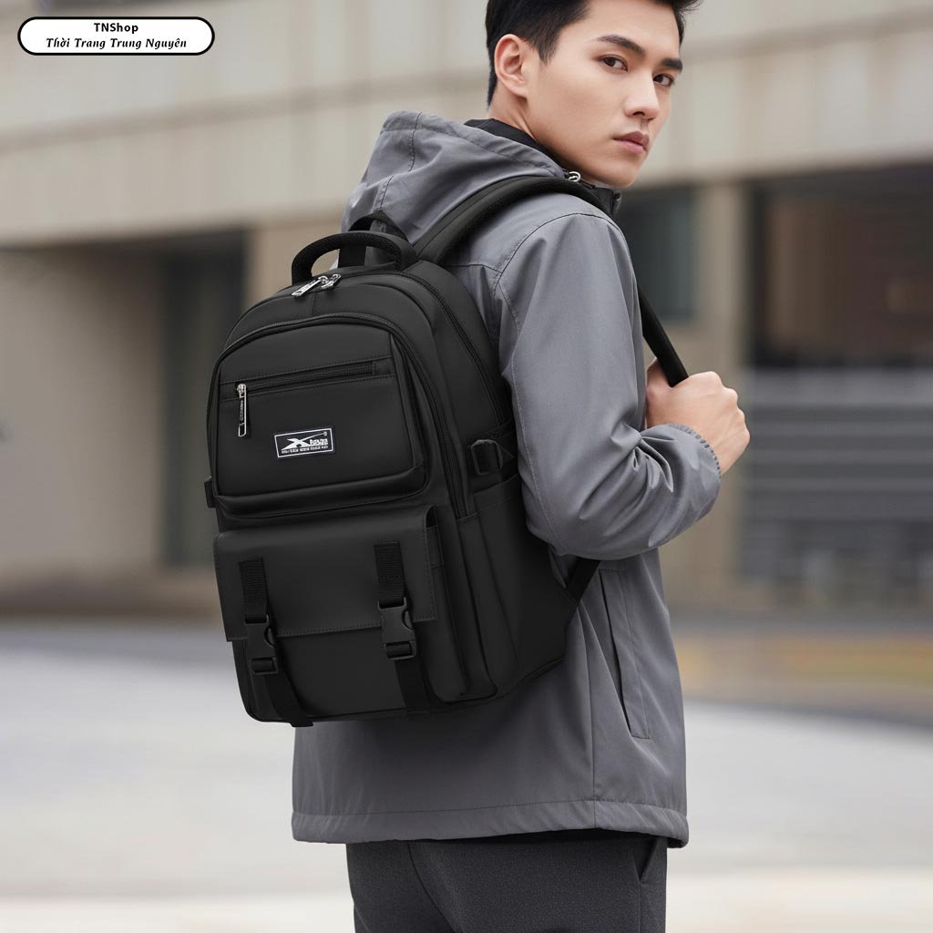 Balo Học Sinh Cấp 2 Cấp 3 Xbags Black Blue XB 3203 - Balo Thời Trang, Vải Chống Nước Bền Đẹp, Nhiều Ngăn Tiện Lợi, Nam Nữ Đều Dùng Được