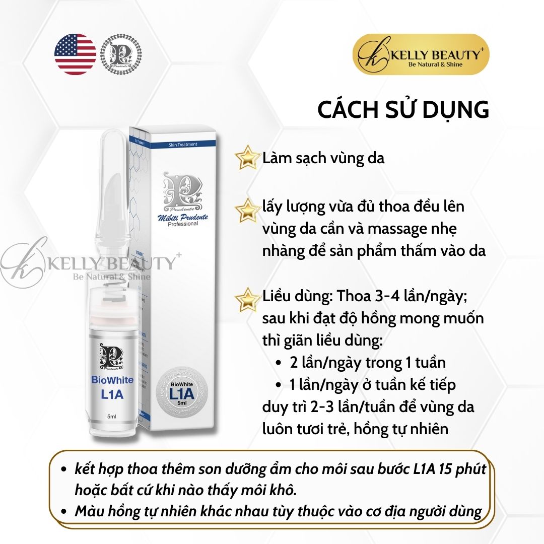 Son Khử Thâm Môi Mibiti Prudente Biowhite L1A – Khử Thâm Môi, Dưỡng Hồng Môi Tự Nhiên - Kelly Beauty