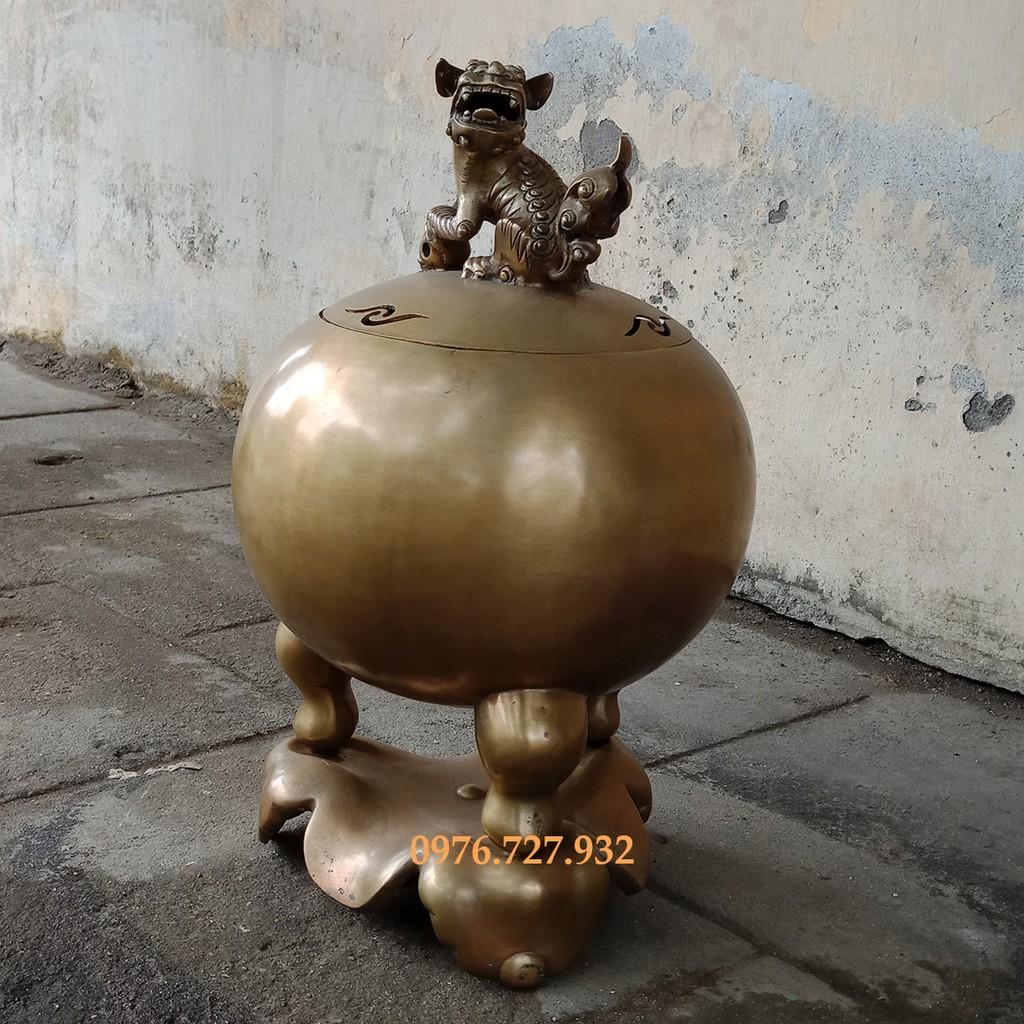 Đỉnh bóng độc nghê, đỉnh chân guột 50cm, đồ đồng trang trí, đỉnh đồng xông trầm