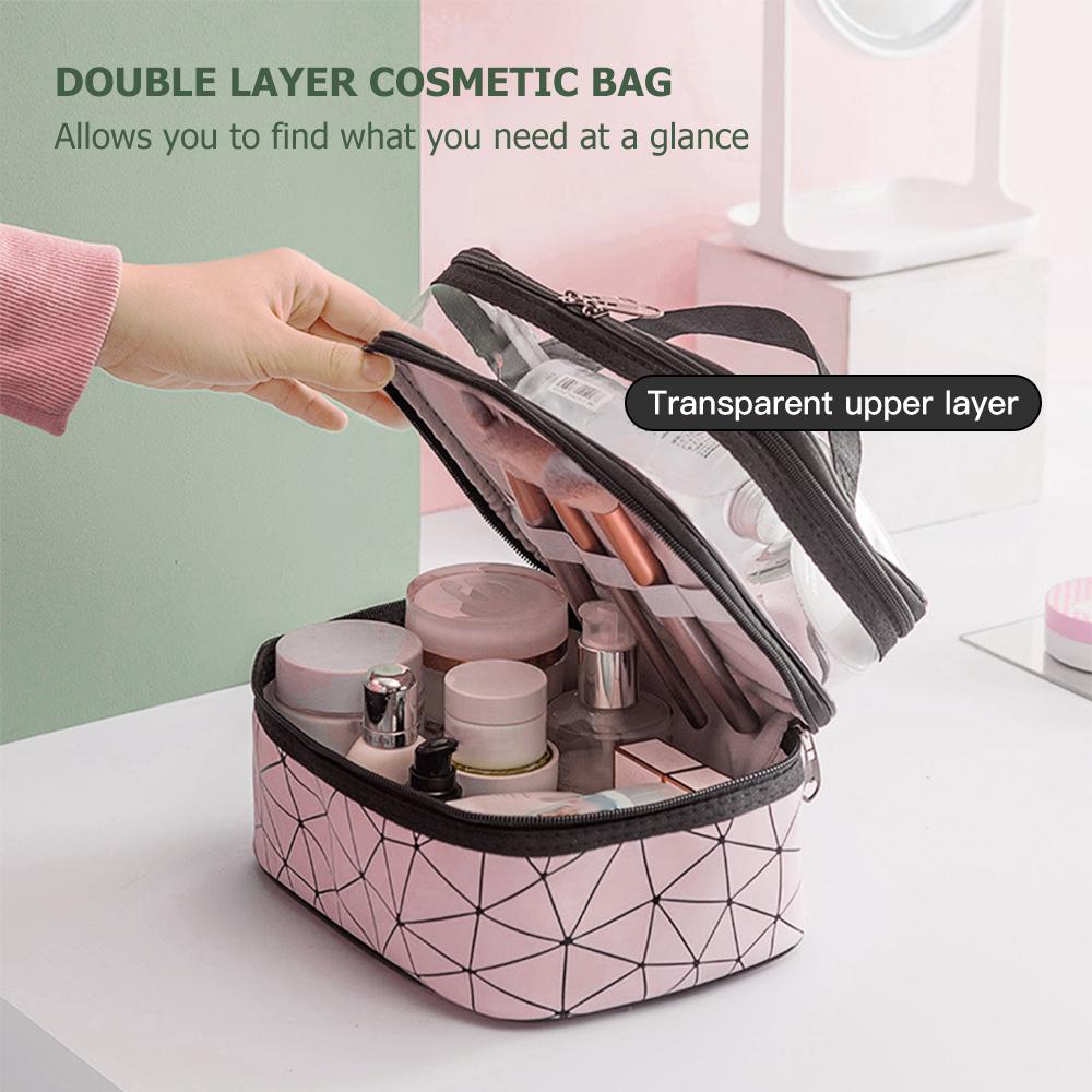 Túi trang điểm hai lớp, chống nước, dung tích lớn đựng được nhiều mỹ phẩm