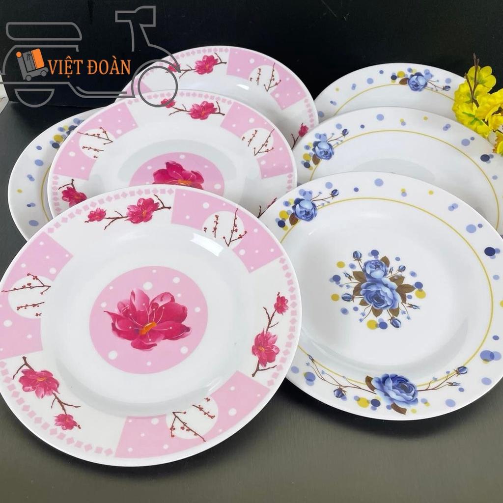 Dĩa MECA CẠN - HÀNG VIỆT NAM CHẤT LƯỢNG CAO, hoa văn sang trọng NHIỀU SIZE , MÀU XANH, HỒNG