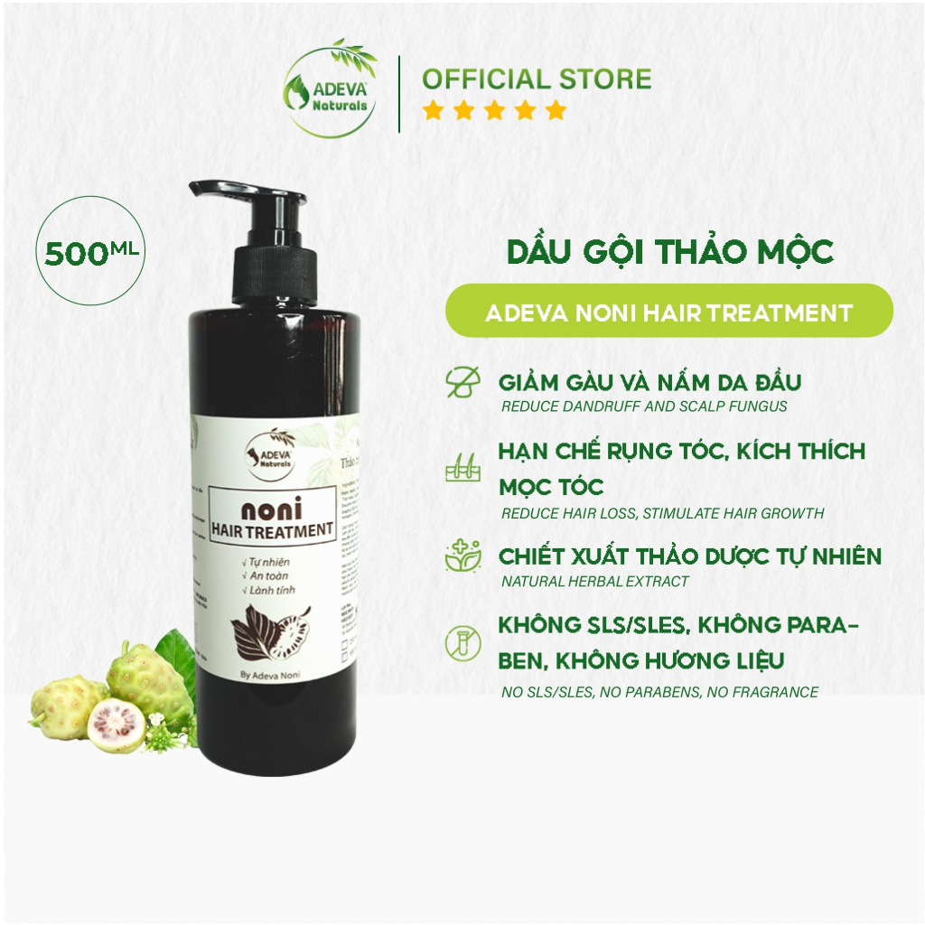 Dầu Gội Đầu Thảo Mộc ADEVA NONI HAIR TREATMENT, Giúp Làm Sạch Tự Nhiên, Giảm Gàu Và Nấm Da Đầu 500ML