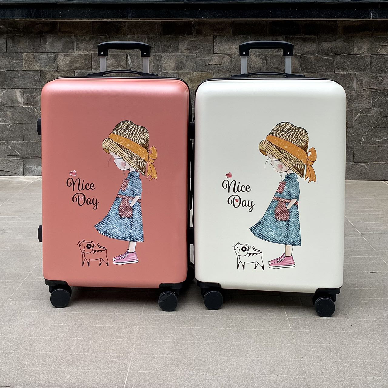 HÌNH THẬT_Vali Kéo Du Lịch In Hình Cô Gái Dễ Thương Chất Liệu Nhựa Nhám PC+ABS Dày Dặn 4 Bánh Xe Đôi Xoay 360 Độ Mượt Mà Hàng Sẵn Kho Đủ Size 20/22/24/26 inch