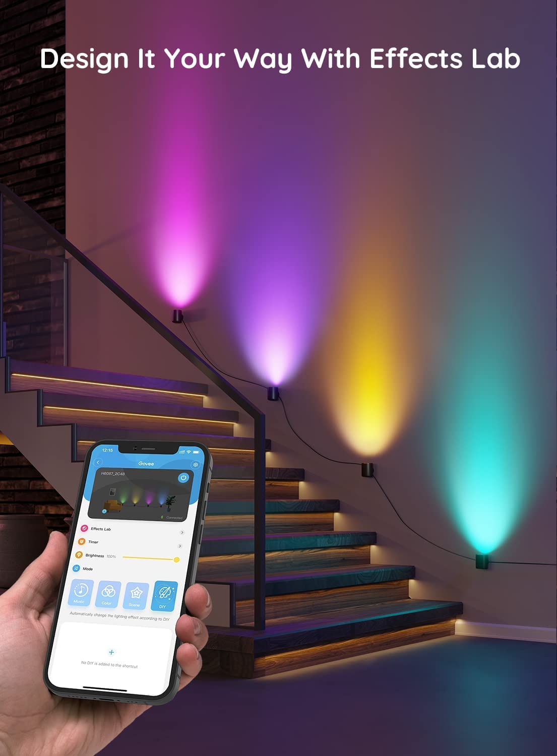 Đèn LED gắn tường trang trí nội thất Govee RGBWW Smart Fixture Light H6087 | Thắp sáng phòng khách, cầu thang, hành lang