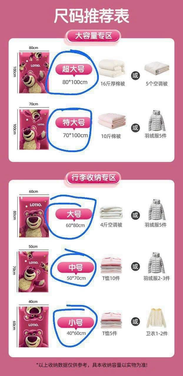 SET 5 TÚI HÚT CHÂN KHÔNG ĐỰNG QUẦN ÁO KÈM BƠM TAY HÌNH GẤU LOSTO SIÊU XINH