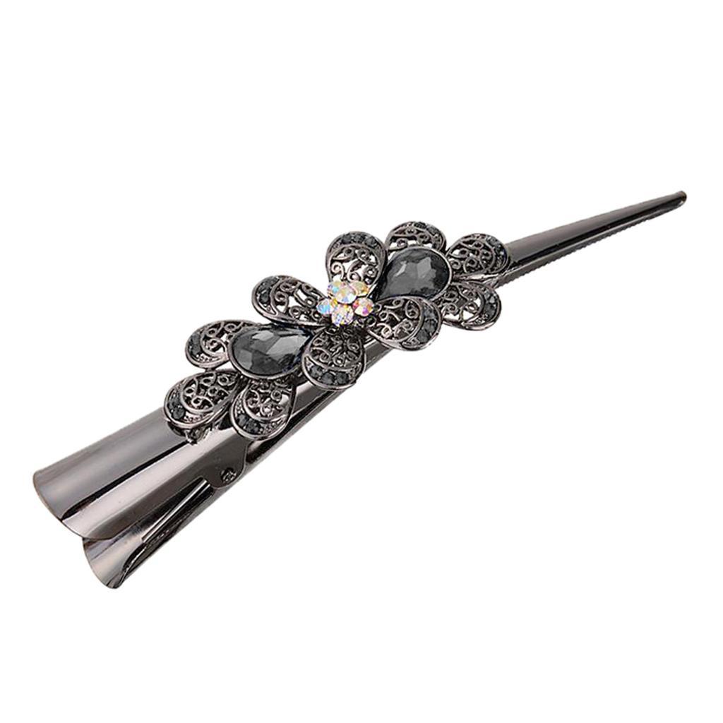 2x Rhinestone Flower Alligator Hair Clip Hairpin Metal Duckbill Hair Grip Womens