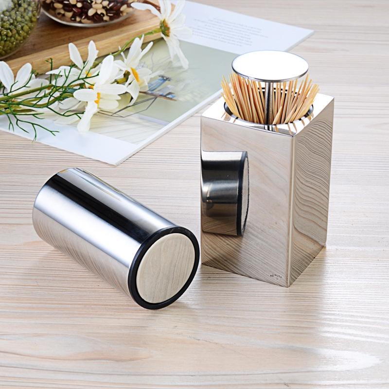 Lọ Đựng Tăm Inox 304 Thông Minh Có Nút Bấm Tự Động, Sáng Bóng Và Sang Trọng