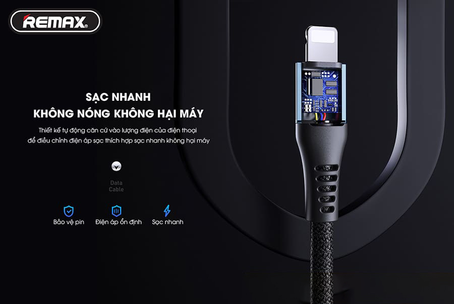 Cáp sạc USB to IP Remax RC-152i chiều dài 1m sạc 2.4A và truyền dữ liệu đồng thời 480MB/s có đèn tiện lợi - Hàng chính hãng