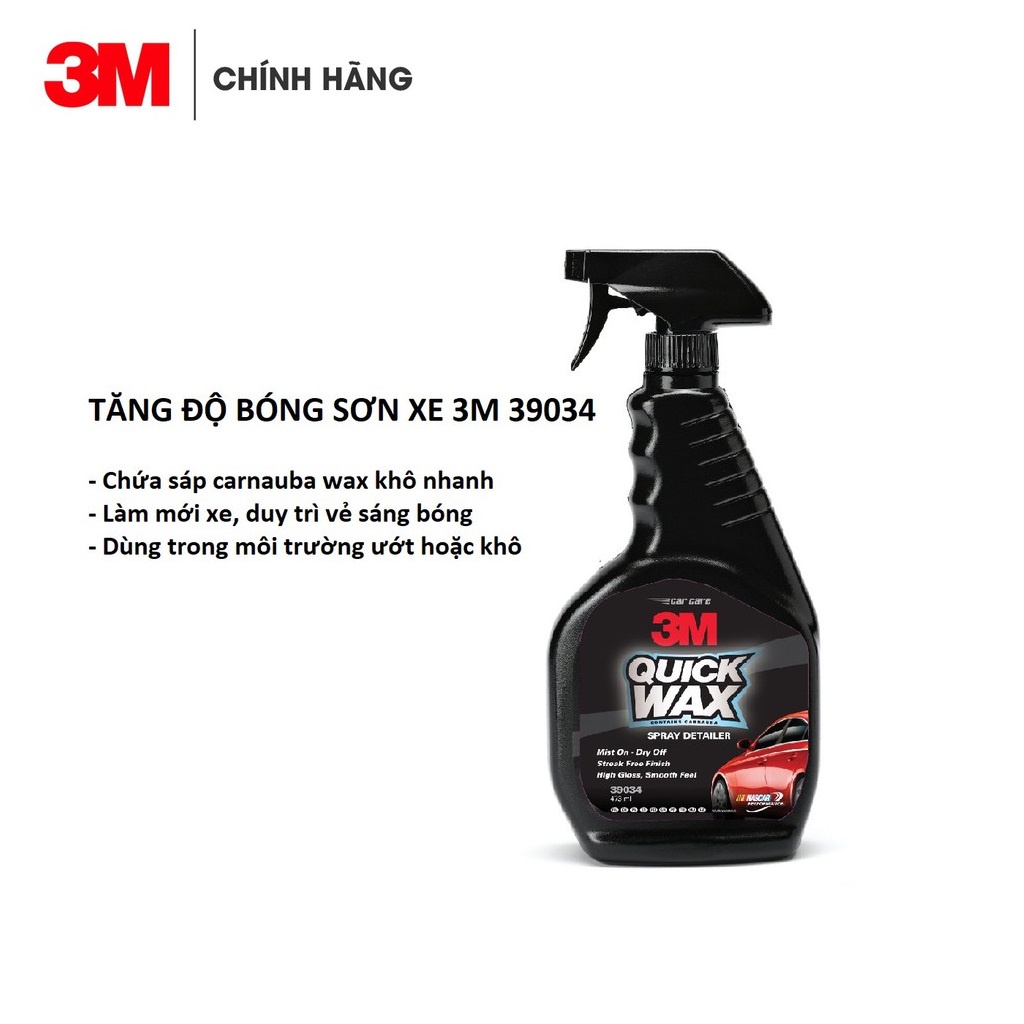 Chai xịt tăng cường độ bóng sơn xe ô tô 3M 39034 Quick Wax 473ml