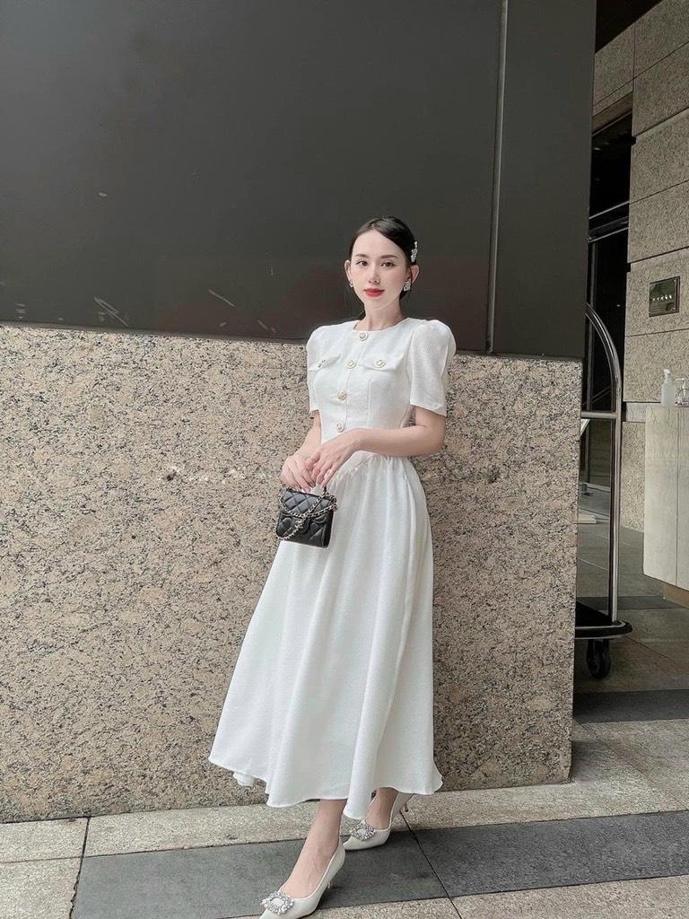 ĐẦM MAXI CỔ TRÒN ĐÍNH NÚT NGỌC 13905