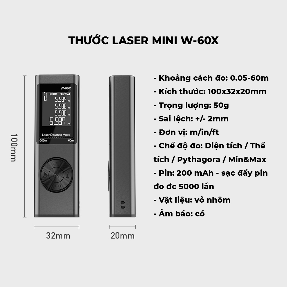 Thước đo laser mini 9TIME nhỏ gọn đút túi quần, laze đo khoảng cách pin sạc usb vỏ kim loại