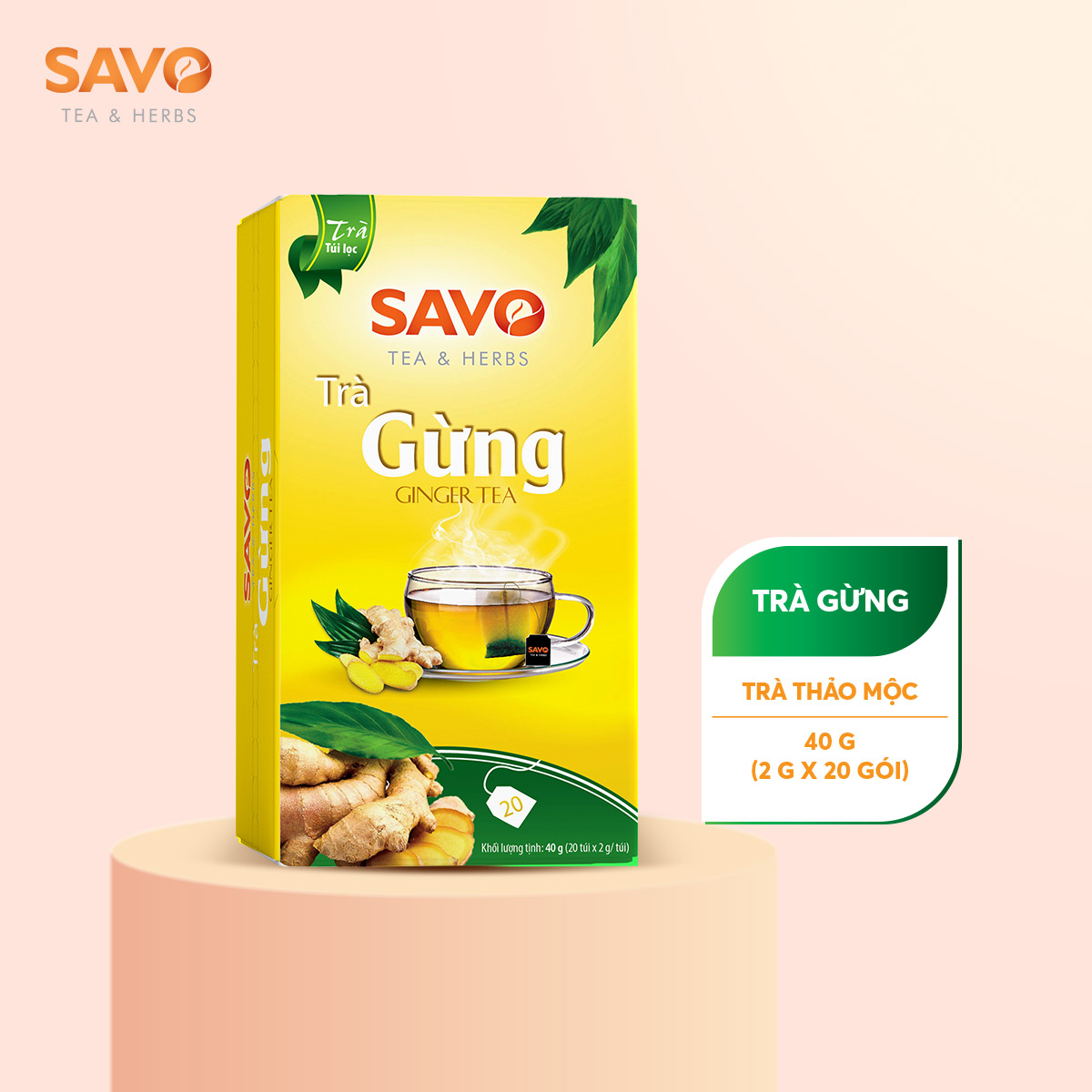 Trà Gừng Túi Lọc SAVO Tea ( Hộp 20 gói x 2g )