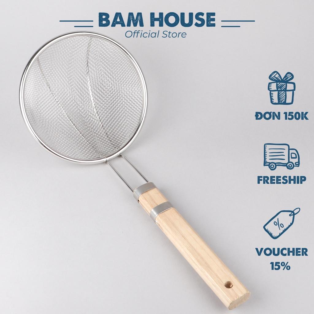 Vợt lưới vớt thức ăn inox Bam House cán gỗ đường kính 14cm cao cấp VCG01 - Gia dụng bếp