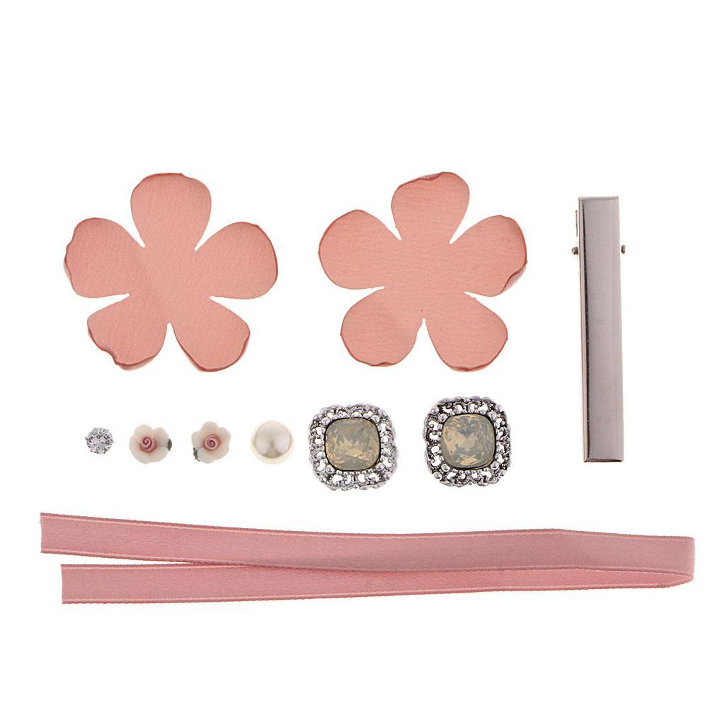 10pcs Crafts Hair Clip Cloth Flower Bead Ribbon for Hair Accessory Headwear