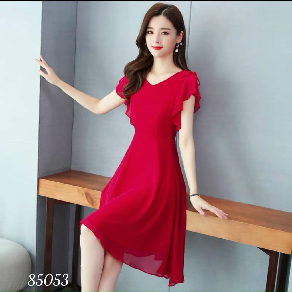 Đầm Dự Tiệc Thiết Kế Dáng Dài Xếp Ly Cổ Voan Hàn Cao Cấp 2 Lớp