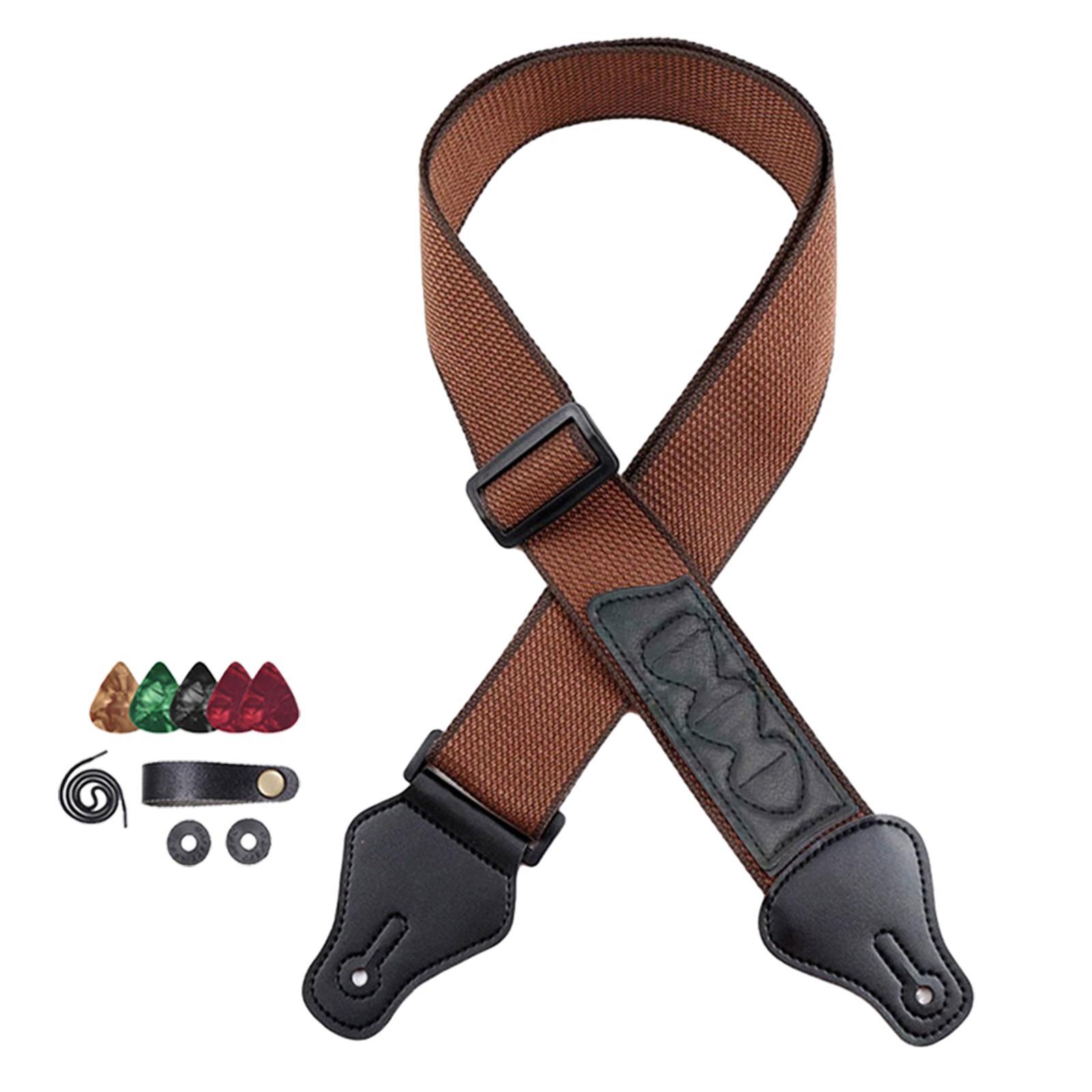 Guitar Strap with Pick Holders, Comfort PU Leather Ends, Universal Adjustable Guitar Shoulder Straps Belts