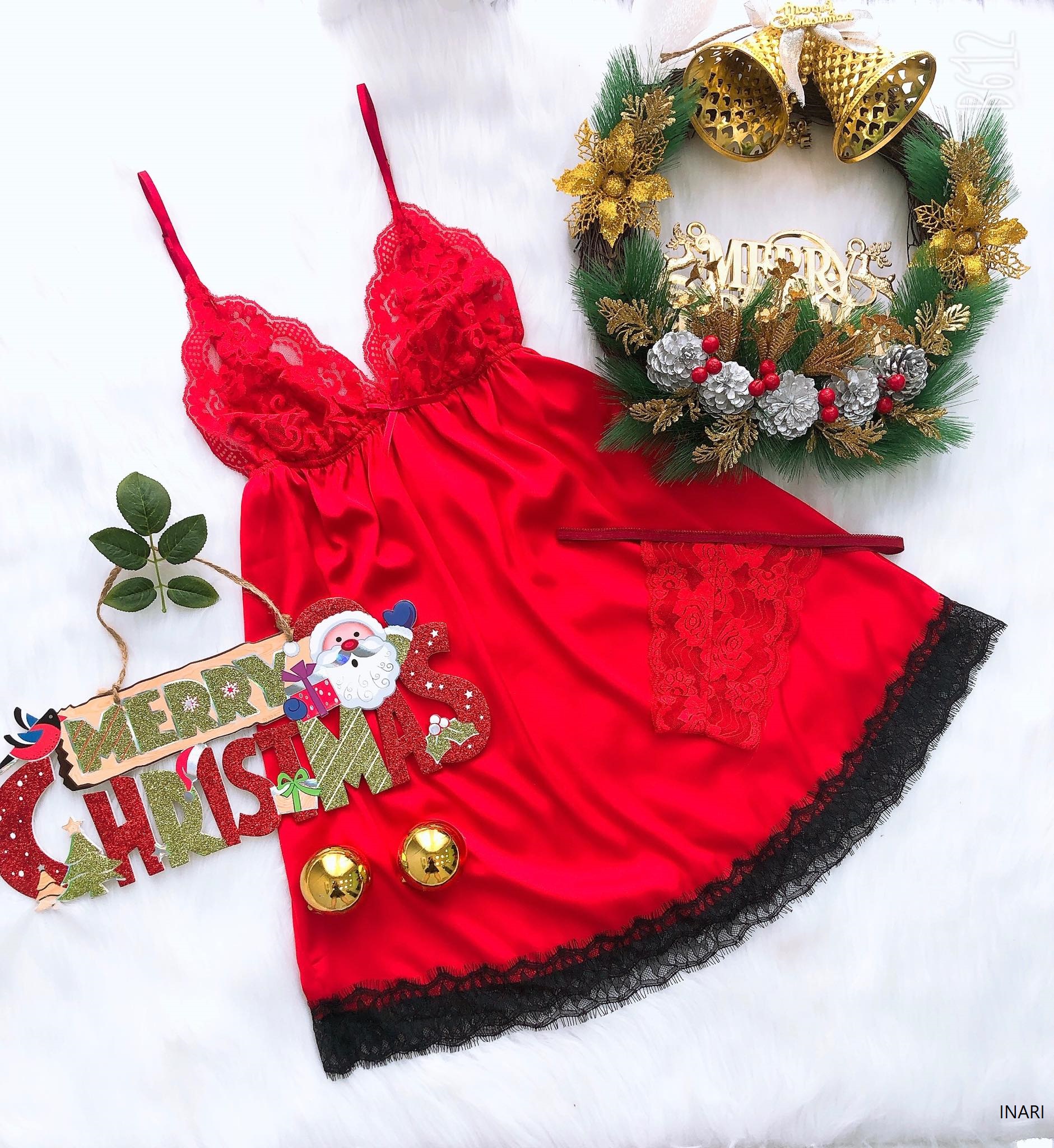 Váy ngủ lụa kèm quần ren INARI DRESS - bộ ngủ lụa thiết kế