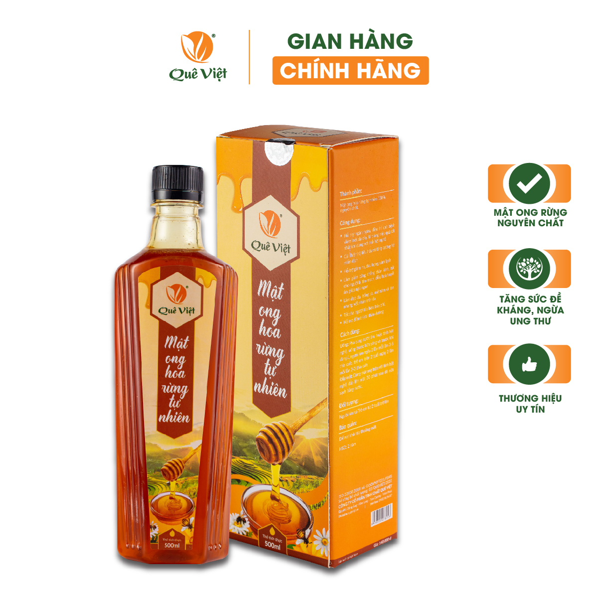 Mật ong nguyên chất hoa rừng tự nhiên Quê Việt 500ml (700g)