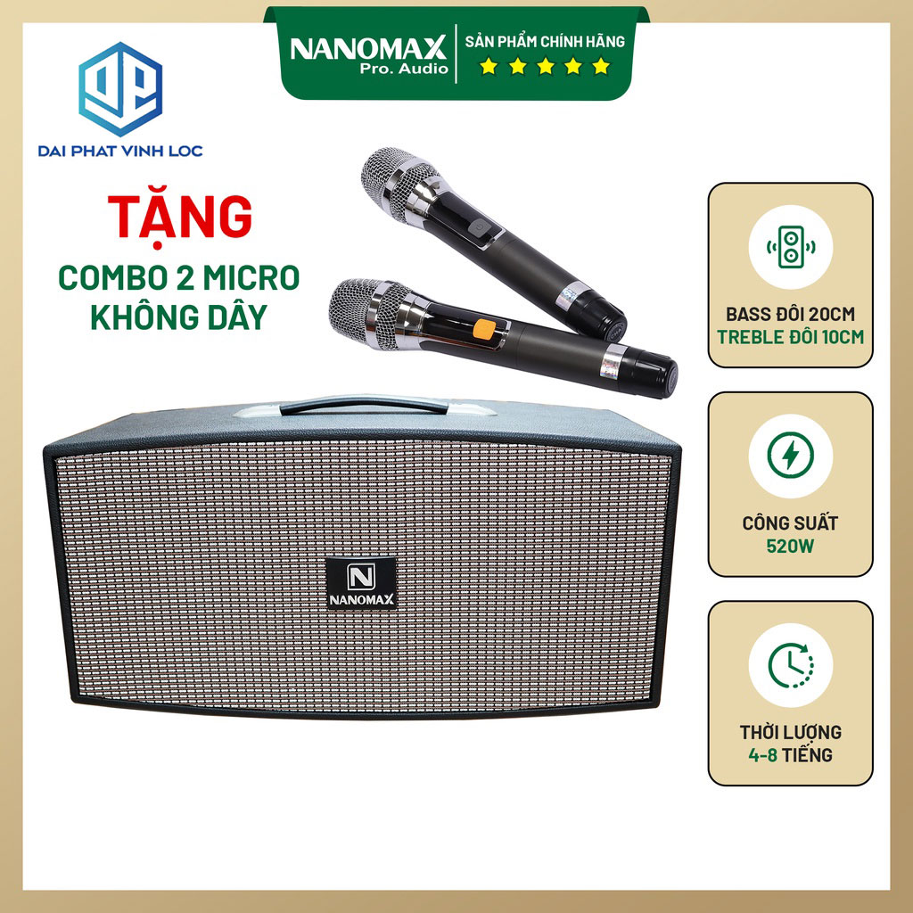 Loa Xách Tay Karaoke Nanomax Bluetooth X-420 Bass Đôi 20 Tặng 2 Mic Đọc Được Usb Thẻ Nhớ Công Suất Lớn 520w | Loa Kéo Giá Rẻ | Loa Kéo Bluetooth