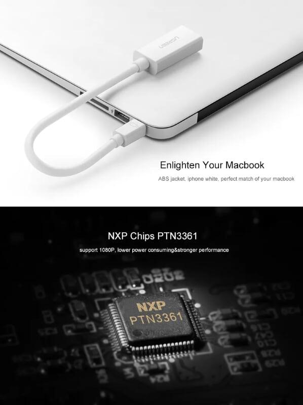 Ugreen UG40361MD112TK 25CM màu Trắng Cáp chuyển đổi Mini DP sang HDMI hỗ trợ phân giải 4K x 2K - HÀNG CHÍNH HÃNG