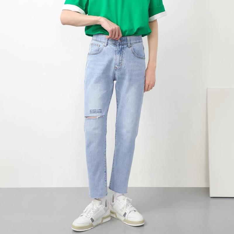 Quần jeans skinny co giãn quần jeans nam hàn quốc thêu chữ