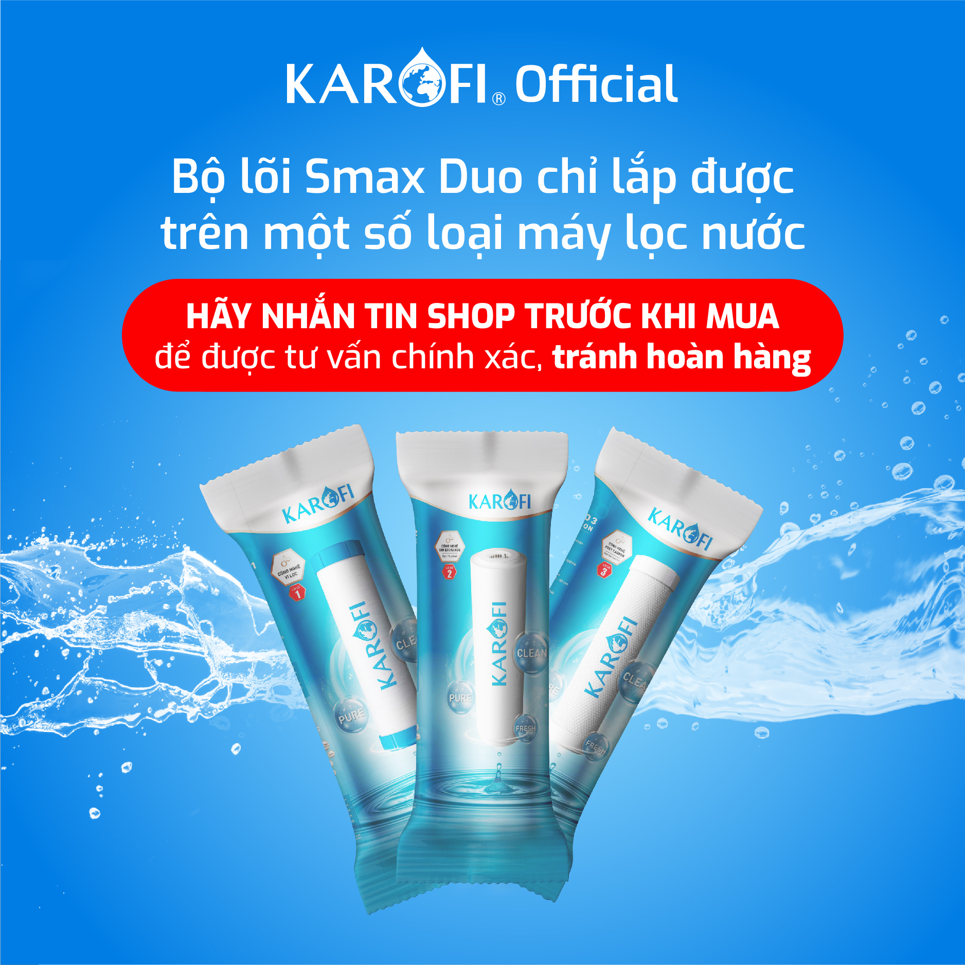 Bộ 3 Lõi lọc nước số 1,3,3 hàng chính hãng Karofi
