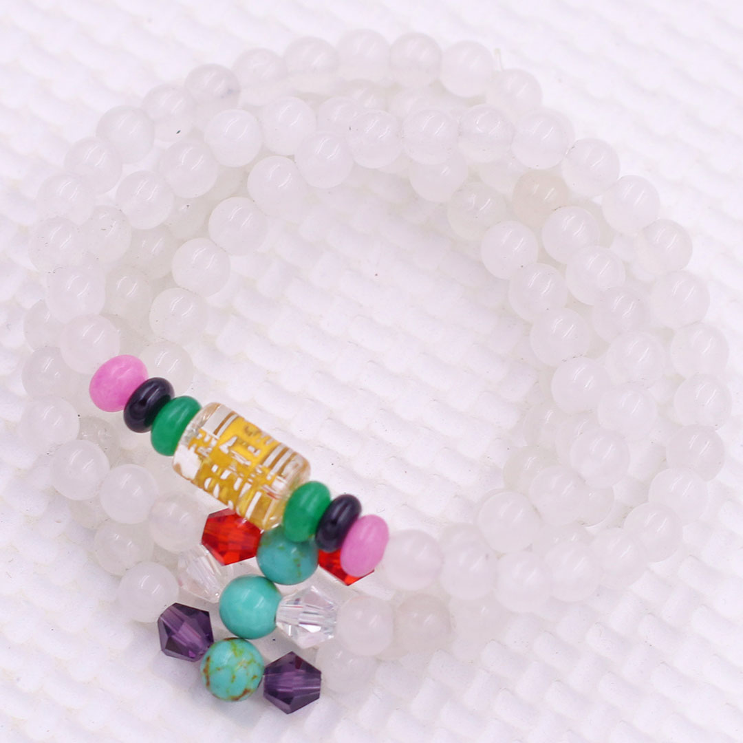 Bộ Vòng Chuỗi, Tràng Hạt 108 Hạt 6 Ly Đá Thạch Anh Trắng Charm Lục Tự Chân Ngôn - Tràng Chuỗi Niệm Phật - An Yên - Thịnh Vượng - May Mắn - Tài Lộc