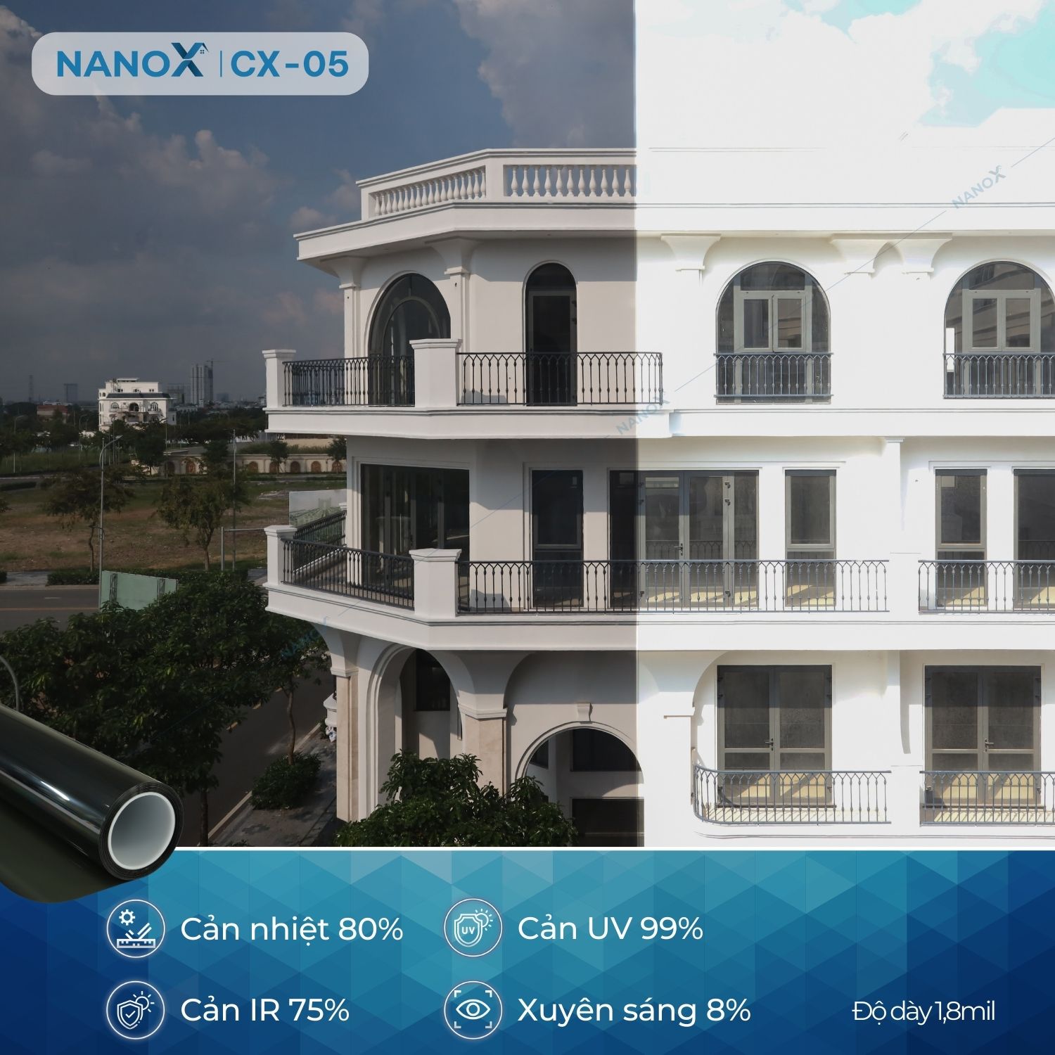 Phim cách nhiệt kính sau/kính hậu ô tô chống nắng nóng, chống UV, chống nhìn trộm NanoX