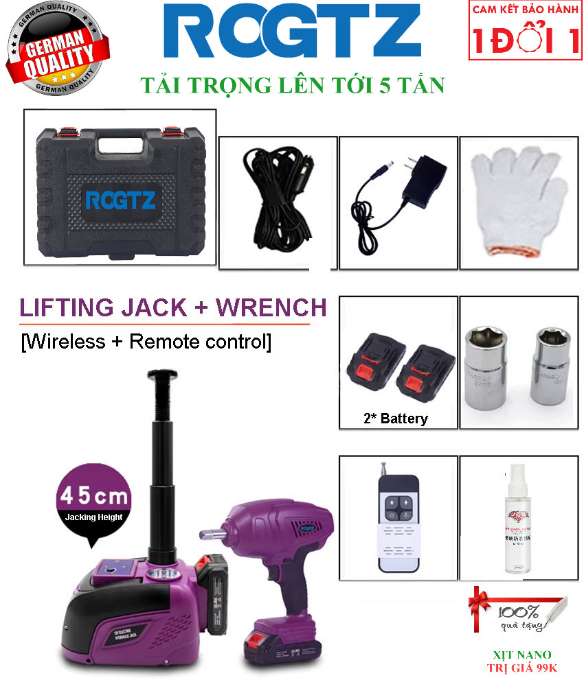 Bộ Kích Nâng Gầm Thủy Lực Kèm Máy Bắc Ốc Tháo Lốp Ô Tô Trọng Tải 5 Tấn Dùng Pin Hoặc Nguồn 12V Chiều Cao 155-450mm Điều Khiển Từ Xa. 12V Cordless Electric Jack Kit 5 Ton Electric Hydraulic Jack 155-450mm Lifting Jack With Electric Wrench - Hàng Chính Hãng