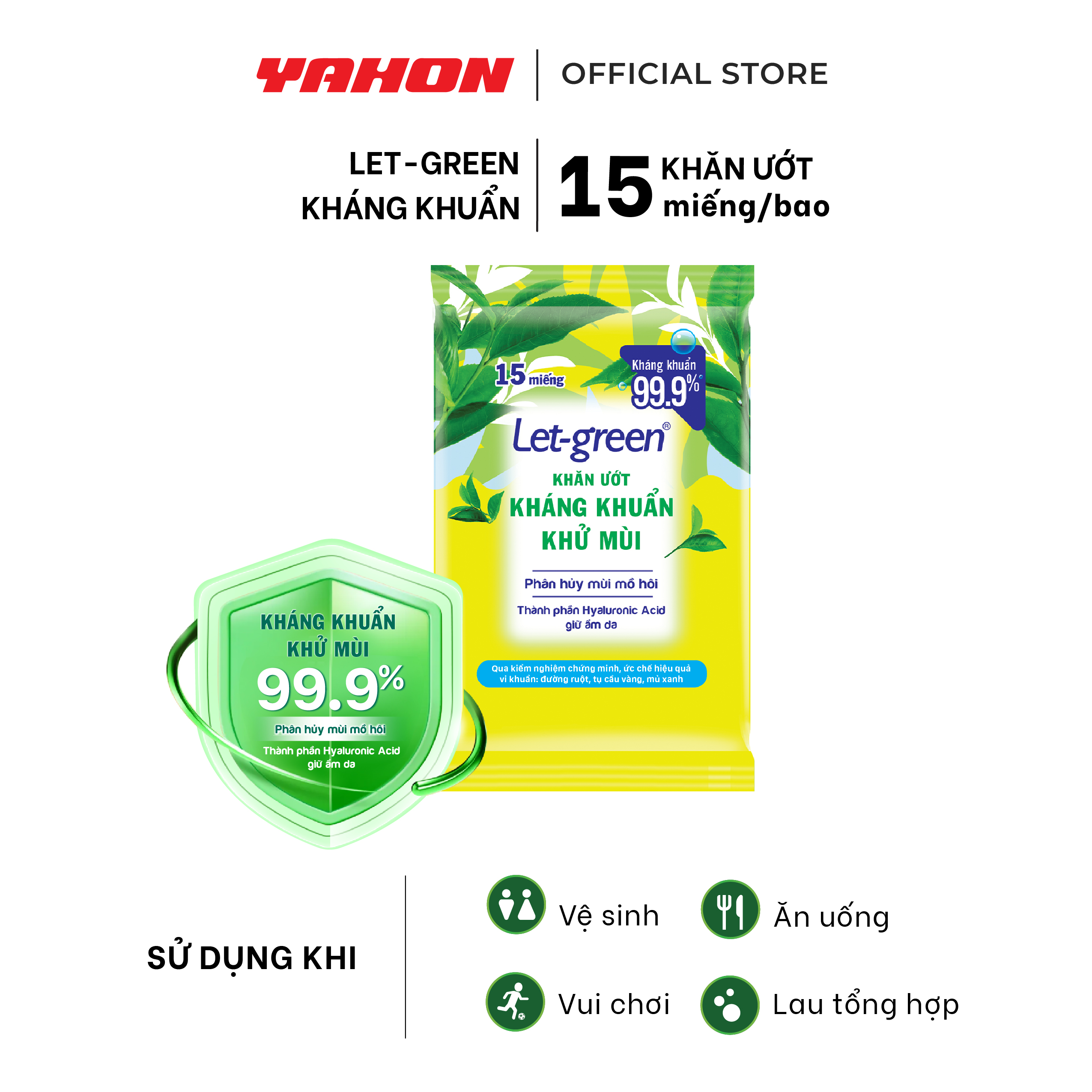 Combo Gói Khăn Giấy Ướt Kháng Khuẩn Khử Mùi LET-GREEN, 15 Miếng/Gói